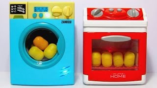 Toy Washing Machine Zanussi HTI and Toy Stove with Surprise Eggs [upl. by Ahsikal630]