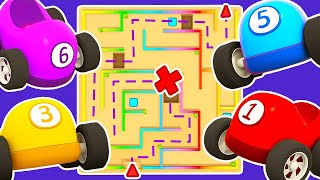 Racing cars in the MAZE Full episodes of car cartoons for kids Learn colors with vehicles for kids [upl. by Demmahum]