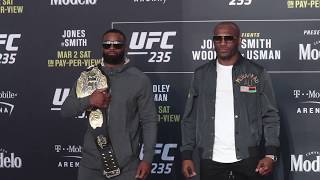 UFC 235 Media Day Tyron Woodley vs Kamaru Usman Face Off [upl. by Vowel201]