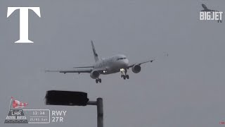 Shaky landings at Londons Heathrow airport as Storm Isha approaches [upl. by Suciram]