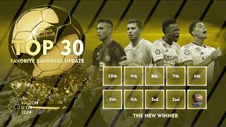 BALLON DOR 2024 TOP 30 FAVORITE RANKINGS UPDATE  THE NEW WINNER  RANK 10th TO 1st [upl. by Eizdnil]