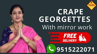 Crape georgettes with mirror work sarees 2550 9515222071  Sree Nava Media Sarees  sreenava [upl. by Apollo275]