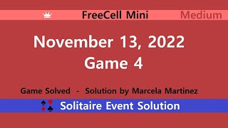 FreeCell Mini Game 4  November 13 2022 Event  Medium [upl. by Astrahan479]