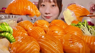 ASMR Giant Salmon Sushi【Mukbang Eating Sounds】【English subtitles】 [upl. by Nylyoj]