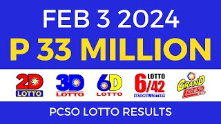 Lotto Result February 3 2024 9pm PCSO [upl. by Iat]