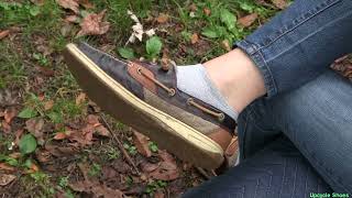 Upcycle Shoes Sperry Topsider boat shoes brown  outside top with ankle socks [upl. by Ayisan]