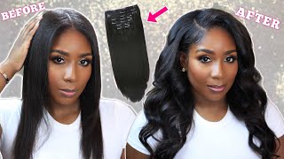 HOW I INSTALL amp STYLE CLIP IN EXTENSIONS IN 5 WAYS  THE BEST CLIP INS FOR BLACK HAIR FT CURLSQUEEN [upl. by Adnaw150]