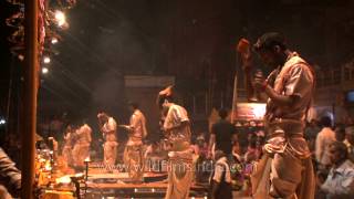 Ritualistic bell ringing creating an auspicious sound at Ganga Aarti in Varanasi [upl. by Durrett213]