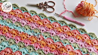 HOW TO CROCHET Shells Stitch Tutorial  EASY Shells of OneColor straight Blanket crochettutorial [upl. by Crichton]