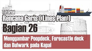 Tutorial Rencana Garis Lines Plan Bagian 26 Menggambar Poopdeck Forecastle deck dan Bulwark [upl. by Timmie]