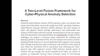 A Two Level Fusion Framework for Cyber Physical Anomaly Detection [upl. by Huskey]