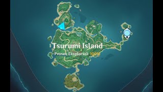 TSURUMI ISLAND Explore 100 Map  All Puzzle And All Bird Stone Location  Genshin impact [upl. by Notxarb528]