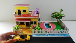 DIY Dollhouse With Swimming Pool  Miniature Crafts With Paper and Cardobard [upl. by Paresh]