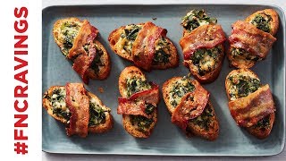 BaconWrapped Spinach Dip Crostini  Food Network [upl. by Duval]