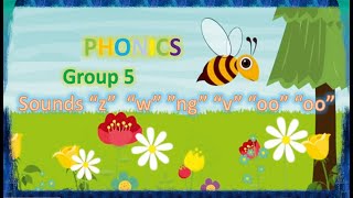 JOLLY PHONICS  Group 5  Letter sound quotzquot quotwquot quotngquot quotvquot quotoo OOquot Story  Words [upl. by Hinda]