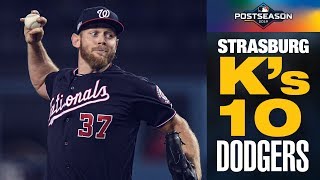 Stephen Strasburg dominates Dodgers 6 IP 10 Ks 1 R in NLDS Game 2  Postseason Highlights [upl. by Petrick]