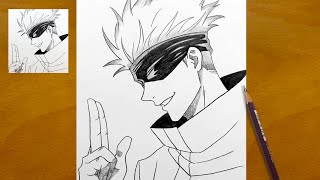 How to Draw Gojo Satoru  Anime Sketch Process Step by Step  Jujutsu Kaisen Fan Art [upl. by Ahsiyn768]