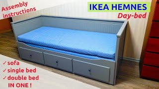 IKEA HEMNES daybed with 3 drawers  sofa a single bed a double bed in one Assembly instructions [upl. by Cargian]