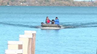 DNR releases Muskies at Olin Park Boat Launch in Madison [upl. by Leupold]