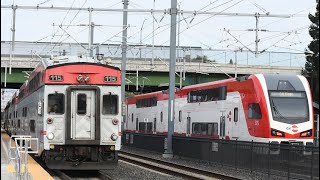 Caltrain Express New Electric EMUs and Old Diesel Trains at Speed  Lawrence [upl. by Koenig719]