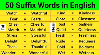 50 Suffix Words  Suffix Words in English  Suffix and Prefix [upl. by Airenahs27]