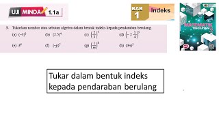 KSSM Matematik Tingkatan 3 Bab 1 indeks pendaraban berulang uji minda 11a no3 buku teks [upl. by Nolyat194]