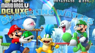 New Super Mario Bros U  100  COOP  Sparkling Waters 3 [upl. by Dawn115]