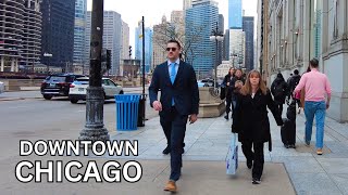 Downtown Chicago Walking Tour in Wacker Drive amp Wabash Avenue on WednesdayMarch 13 2024 4k 60fps [upl. by Billat]