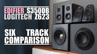 Edifier S350DB vs Logitech Z623  6Track Comparison [upl. by Publus211]