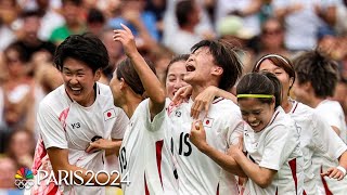 Japans Aoba Fujino scores with curling shot from free kick vs Spain  Paris Olympics  NBC Sports [upl. by Beitnes]