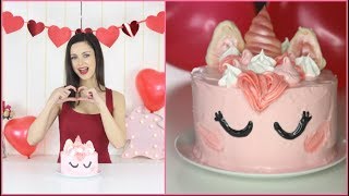 VALENTINES UNICORN CAKE  BAKING TUTORIAL  RED VELVET [upl. by Ollie]