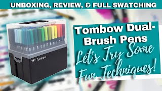 TOMBOW DUALBRUSH PENS  Unboxing Review Full Swatching amp SHARING SOME COOL TECHNIQUES [upl. by Kubis84]