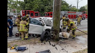 Jacksonville Fire Rescue Department responds to car vs pole with 2 trapped [upl. by Ranique]