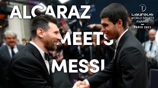 Carlos Alcaraz meeting Lionel Messi for the first time  Laureus World Sports Awards  Paris 2023 [upl. by Paynter669]