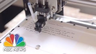 NoteWriting Robots Pen Letters In Your Handwriting  NBC News [upl. by Amikat130]