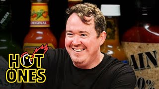 Shane Gillis Pounds Milk While Eating Spicy Wings  Hot Ones [upl. by Aihsenor302]