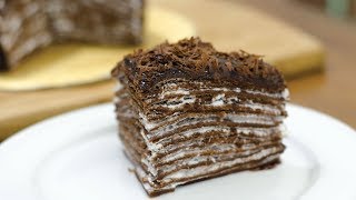 EGGLESS CHOCOLATE CREPE CAKE I Without Oven [upl. by Donna937]