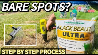 Filling Bare Spots with Jonathan Green Grass Seed  Step by Step Process [upl. by Llehcram]