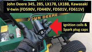 John Deere 345 285 LX187 LX188 Ignition Coils Spark Plug Caps Kawasaki FD590V amp other Vtwin [upl. by Jenesia]