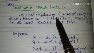 Implication Truth table  discrete mathematics [upl. by Dahaf494]