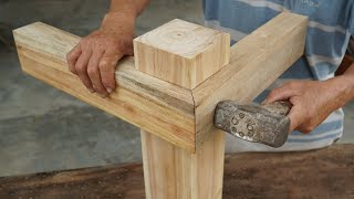 EXTREME SIMPLE Traditional Japanese Wood Joinery  Hand Cut ThreeWay Wood Joints Structure [upl. by Ttelracs32]