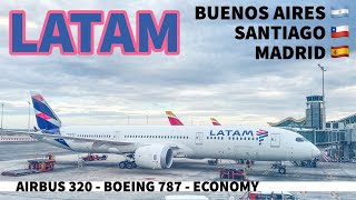 VUELO A MADRID  LATAM  BOEING 787  TURISTA 🇦🇷 🇨🇱 🇪🇸 [upl. by Ynettirb]