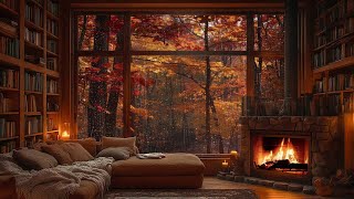 Autumn in the Forest  Cozy Cabin Ambience with Jazz Rain and Fireplace for Relaxation 🍁 [upl. by Coffeng133]