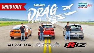 Drag Race Perodua Ativa vs Nissan Almera vs Proton Iriz on KLIA Runway  AutoBuzzmy [upl. by Santa]