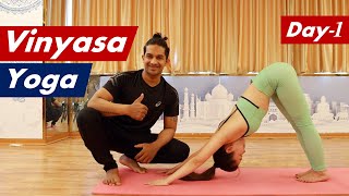 Day1 Vinyasa Yoga Flow Beginner To Intermediate Yoga  Yograja [upl. by Devi259]