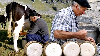 QUESO artesano en una cabaña del Pirineo Elaboración en 1996 con leche recién ordeñada  Documental [upl. by Dominus]