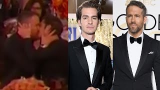 Ryan Reynolds amp Andrew Garfield KISS At 2017 Golden Globes [upl. by Adnolahs]