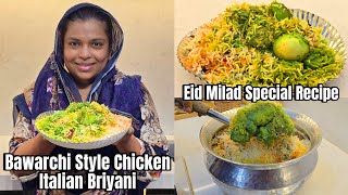 Eid Milad Special Bawarchi Style Chicken Italian Briyani  Green Chicken Briyani  Recipe With Vlog [upl. by Eppesuig]