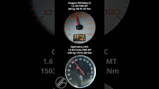 Peugeot 106 Rallye 16 109 PS vs Opel Astra J GTC 16 Turbo 170 PS 0100 kmh Acceleration Comparison [upl. by Llereg]