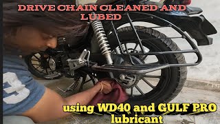 how I cleaned and lubed my bikes chain sproket  wd 40 and gulf pro  honda highness [upl. by Anneg]